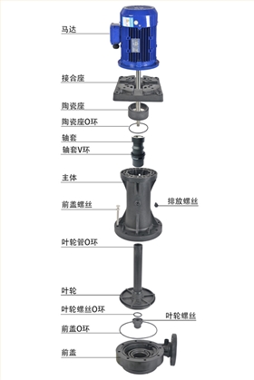 1KD塑料耐腐蚀立式泵拆分图